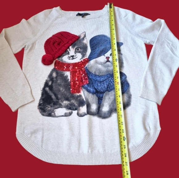 Ness Adorable Cat Sweater with Knit Hat and Sparkles Ladies Size M - Picture 10 of 11